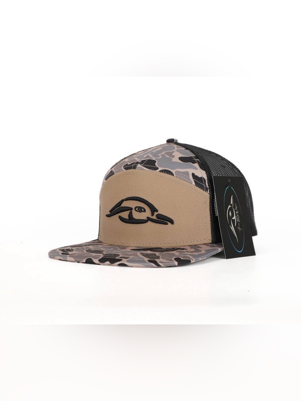 American Flyway Waterfowl 7 Panel Hardwoods 3 D Puff and Black Mesh Hat